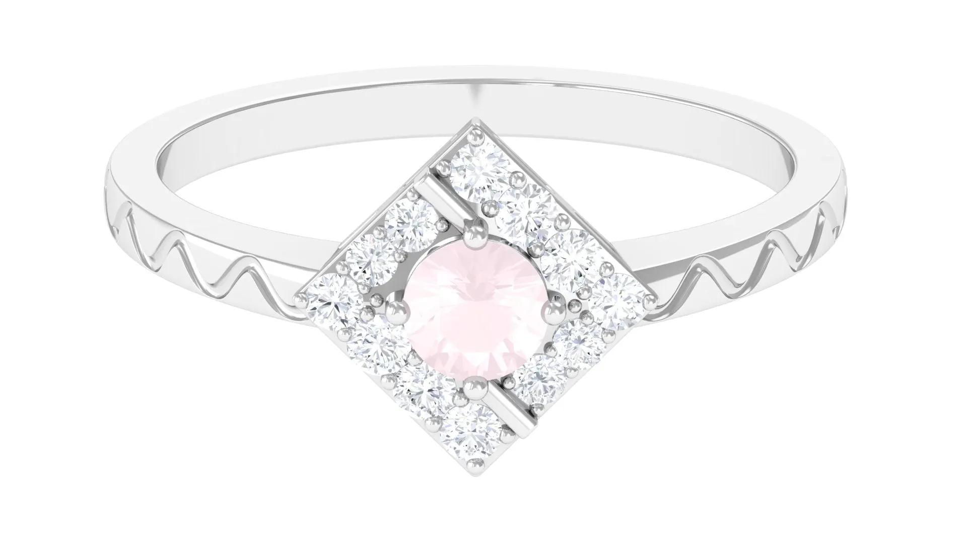 0.50 CT Rose Quartz Minimal Textured Ring with Diamond Accent