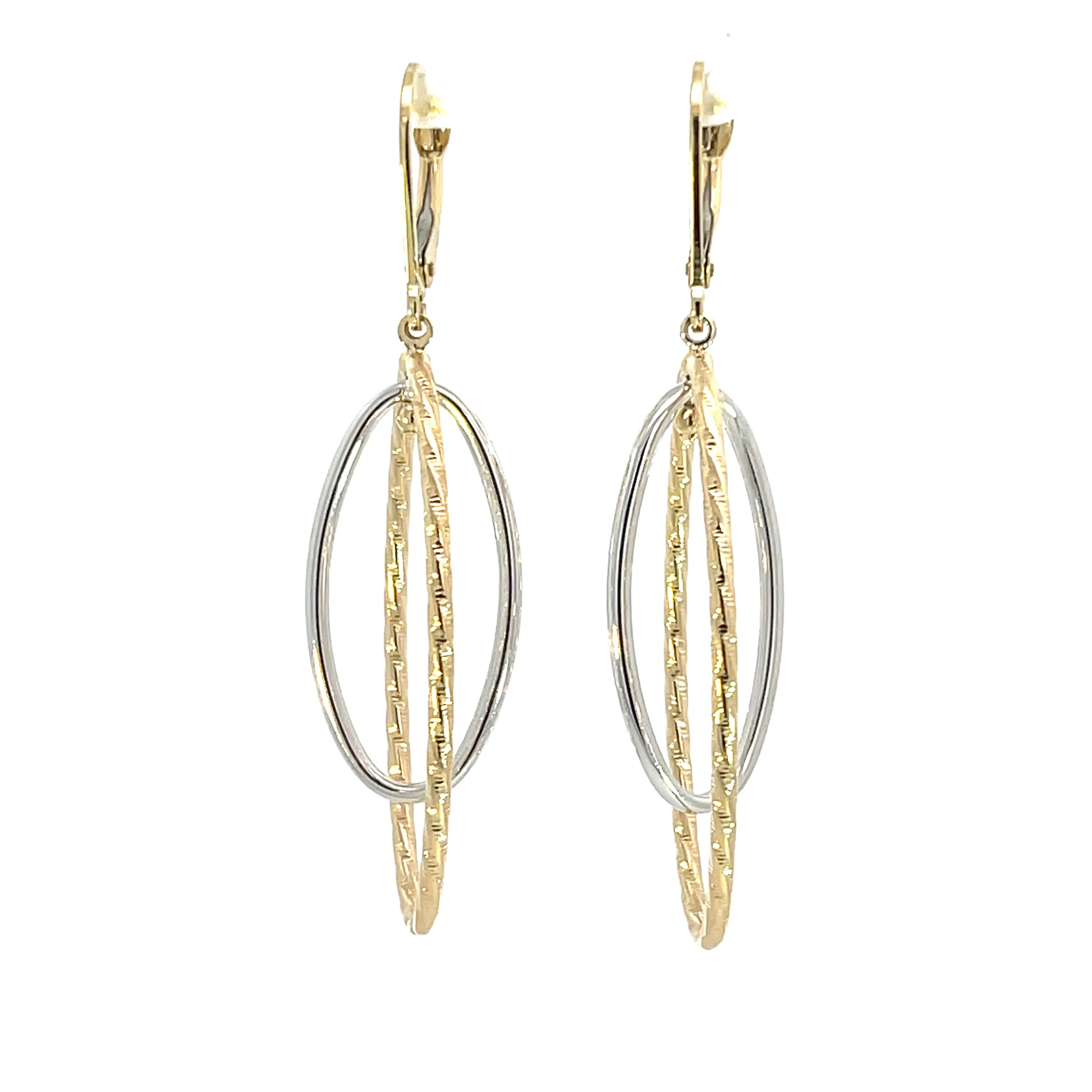 10K Two Tone Oval Drop Earrings