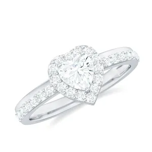 1.25 CT Heart Shape Moissanite Engagement Ring with Halo