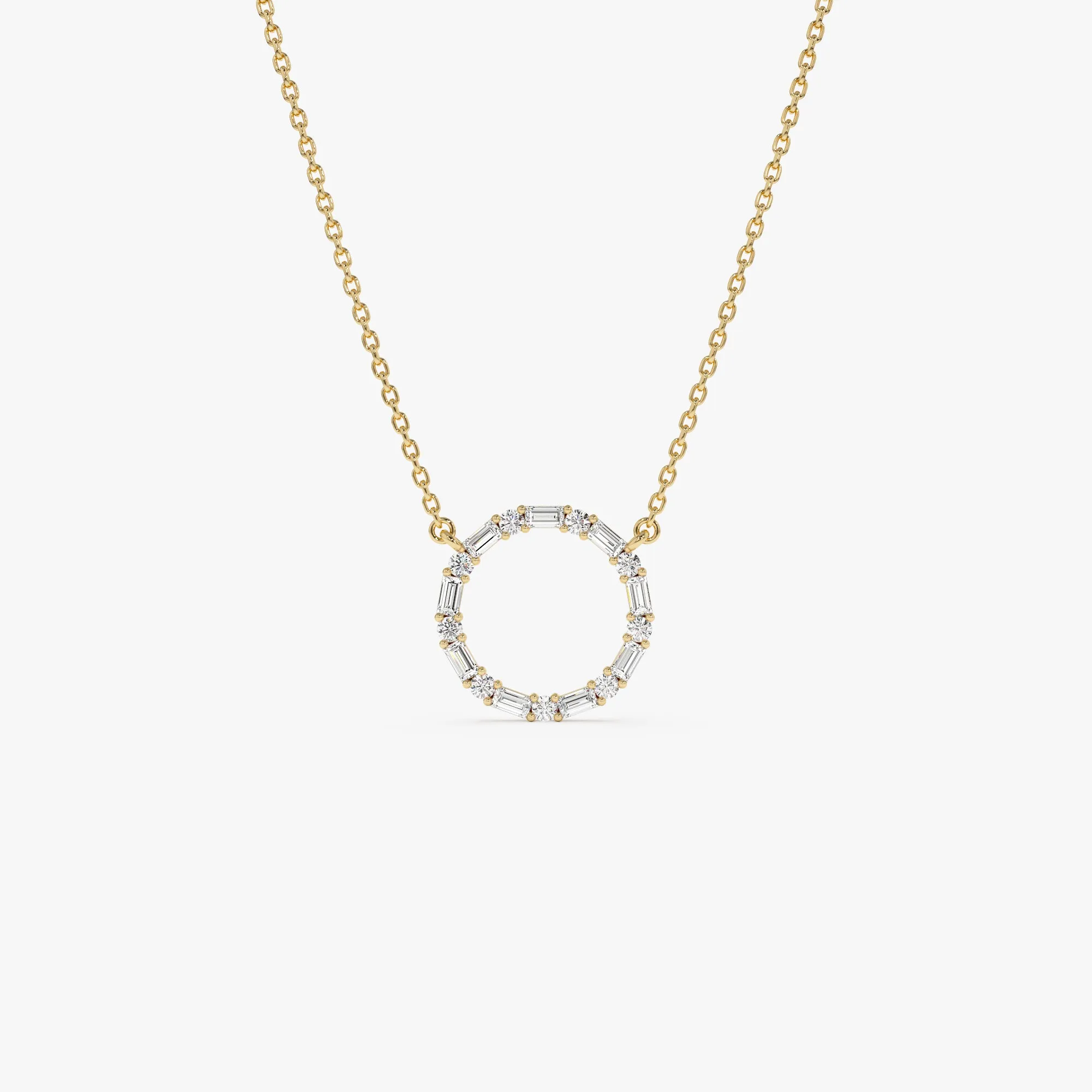 14k Baguette & Round Diamond Circle Necklace