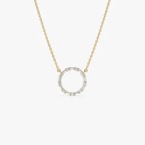 14k Baguette & Round Diamond Circle Necklace