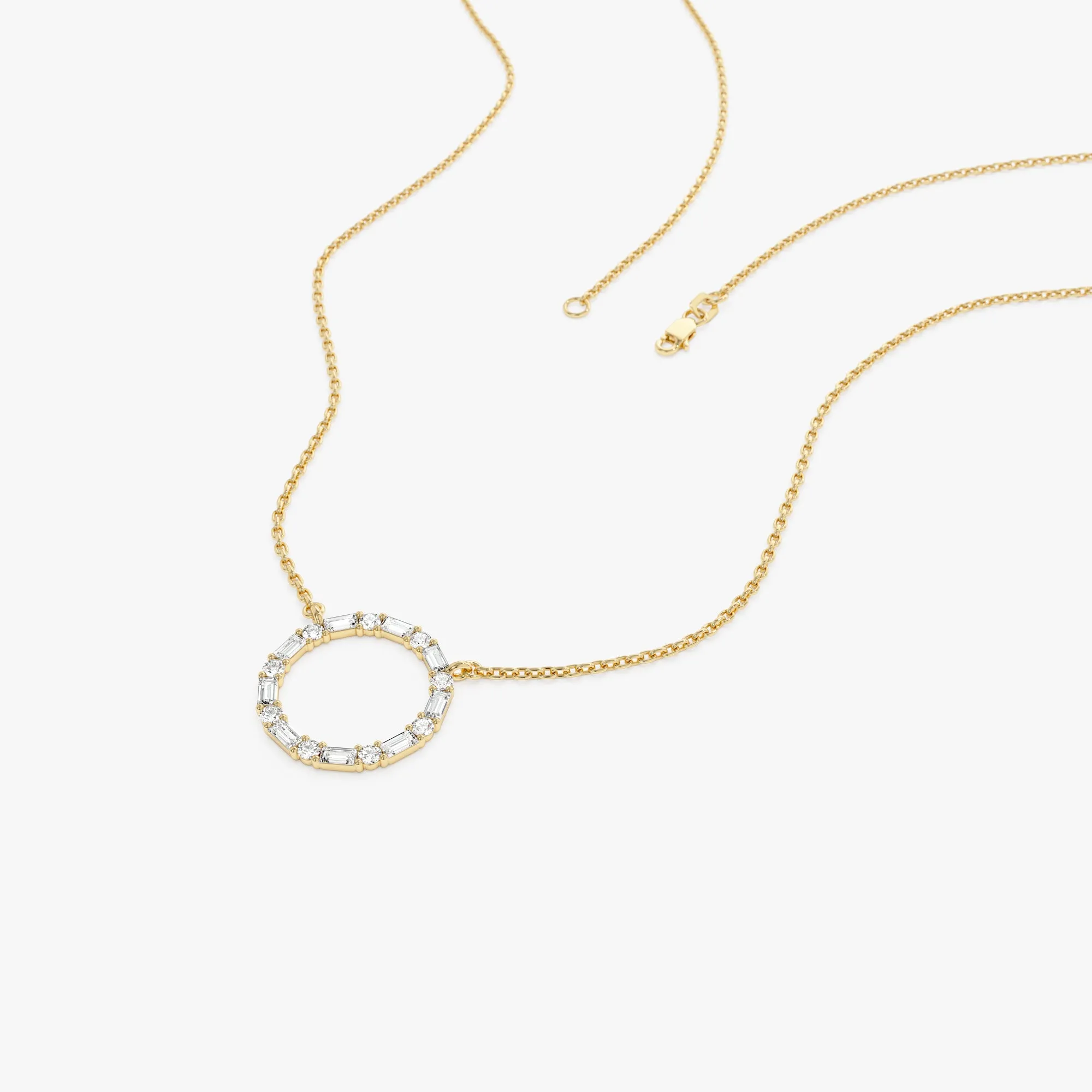 14k Baguette & Round Diamond Circle Necklace