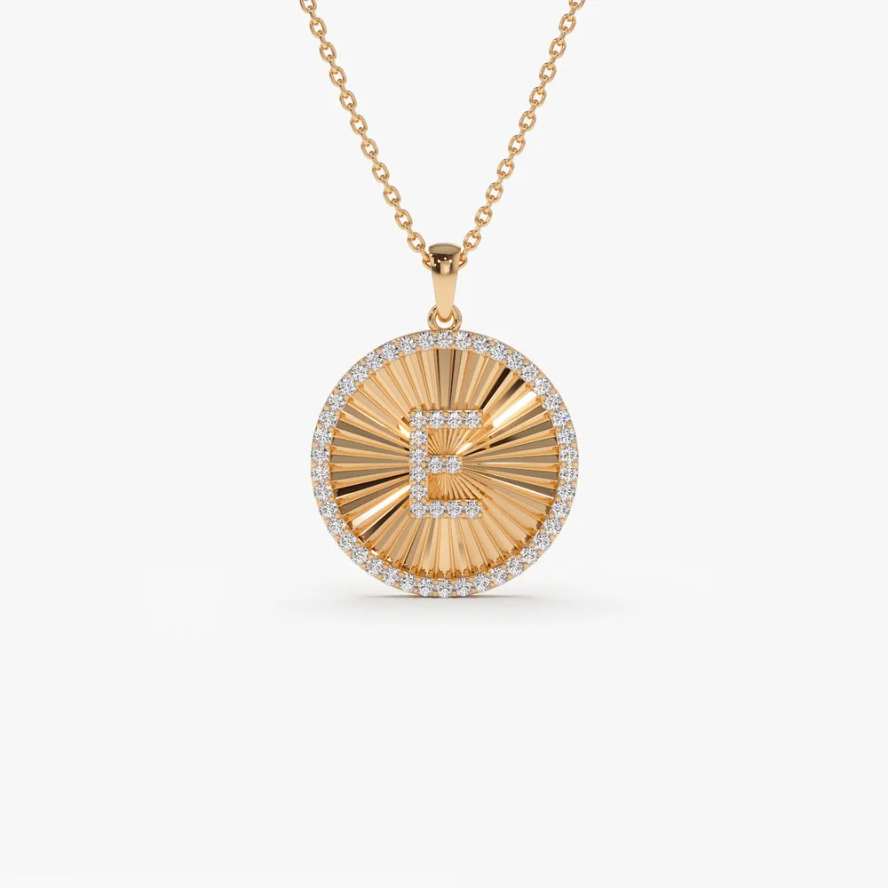 14k Diamond Initial Ballerina Disc Necklace