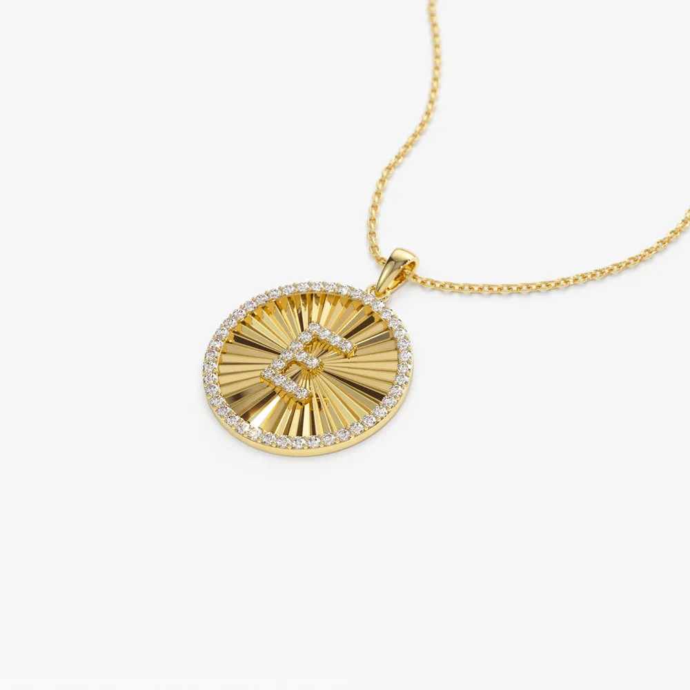 14k Diamond Initial Ballerina Disc Necklace