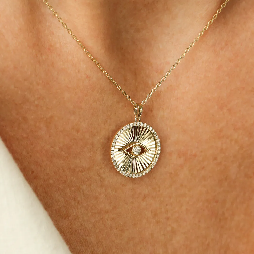 14K Evil Eye Diamond Medallion Necklace