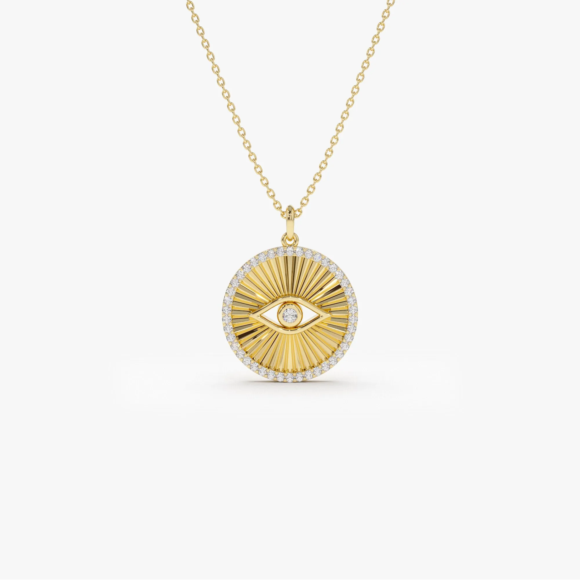 14K Evil Eye Diamond Medallion Necklace