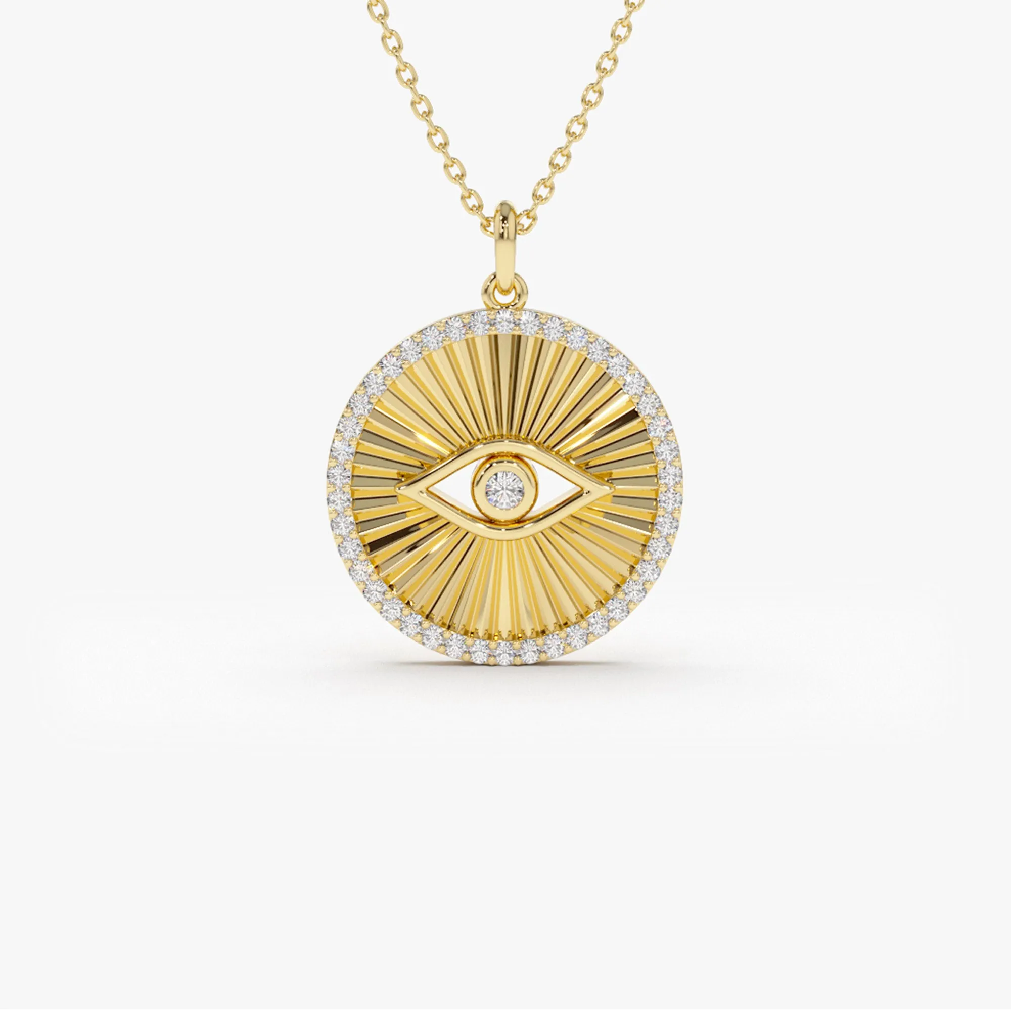 14K Evil Eye Diamond Medallion Necklace