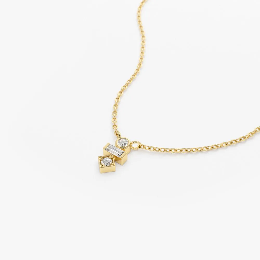 14K Gold Baguette and Round Cut Diamond Necklace