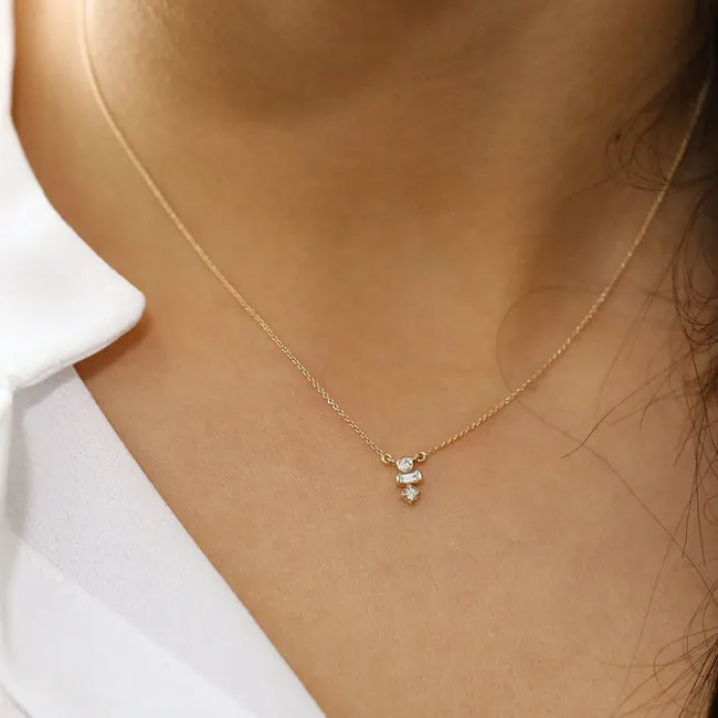 14K Gold Baguette and Round Cut Diamond Necklace