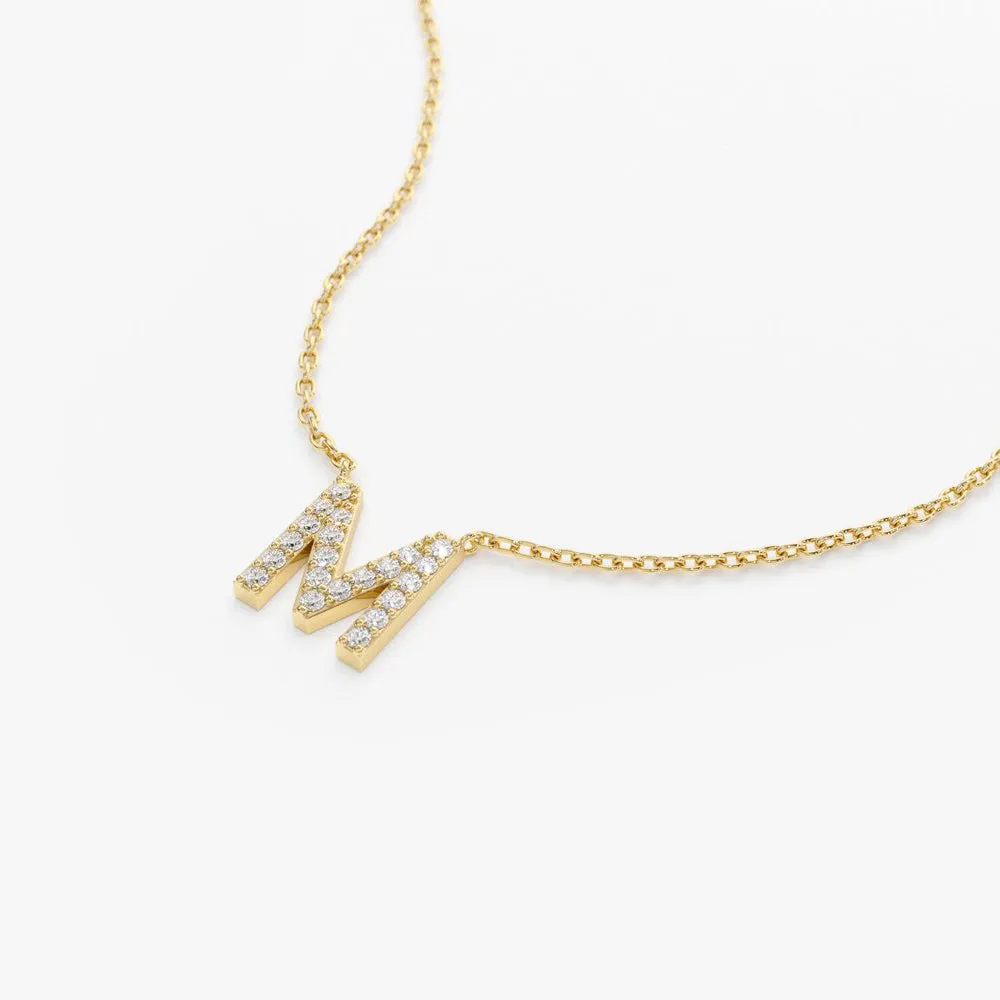 14K Gold Diamond Initial Necklace