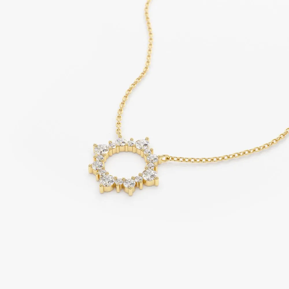 14K Gold Diamond Sun Circle Necklace