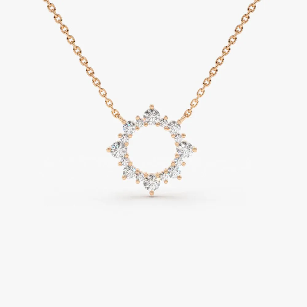 14K Gold Diamond Sun Circle Necklace