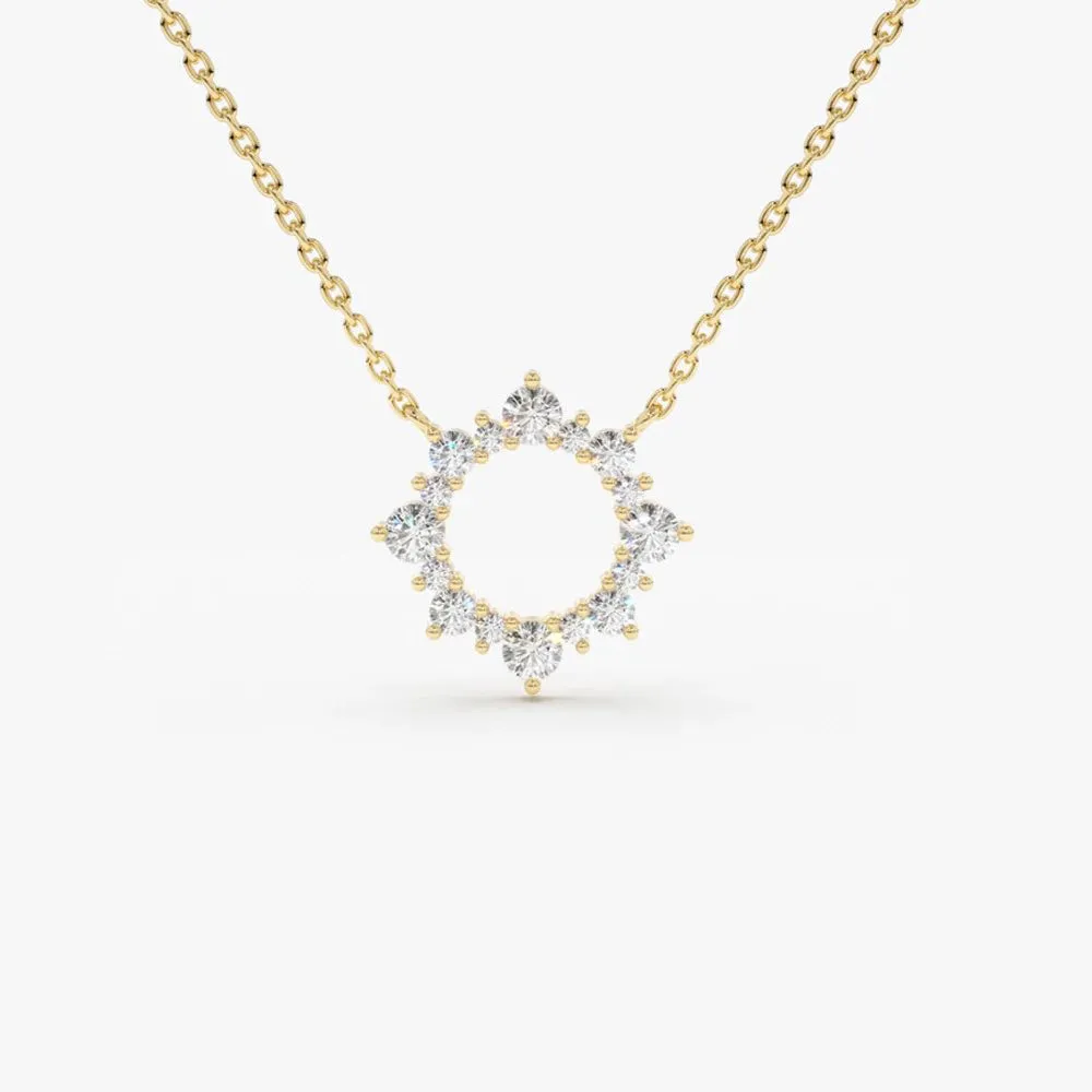 14K Gold Diamond Sun Circle Necklace