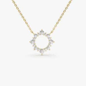 14K Gold Diamond Sun Circle Necklace