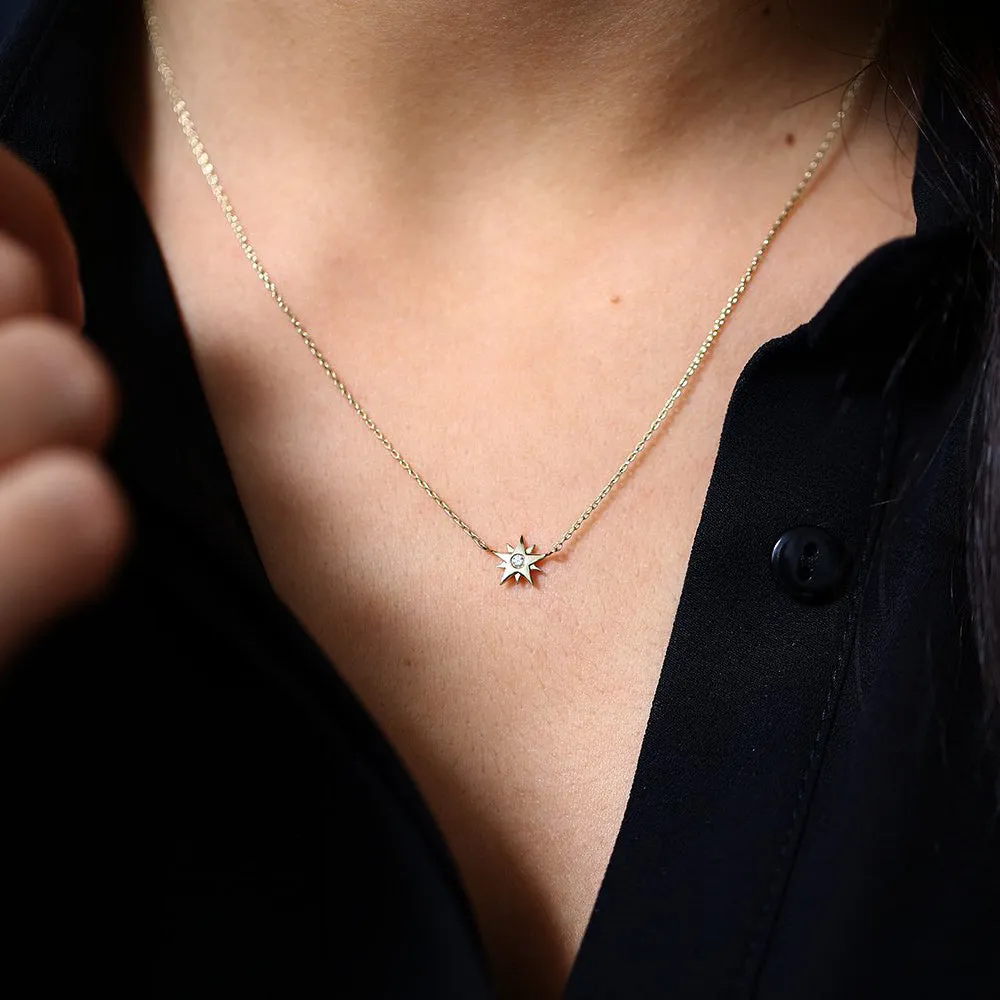 14K Gold Single Diamond Star Necklace