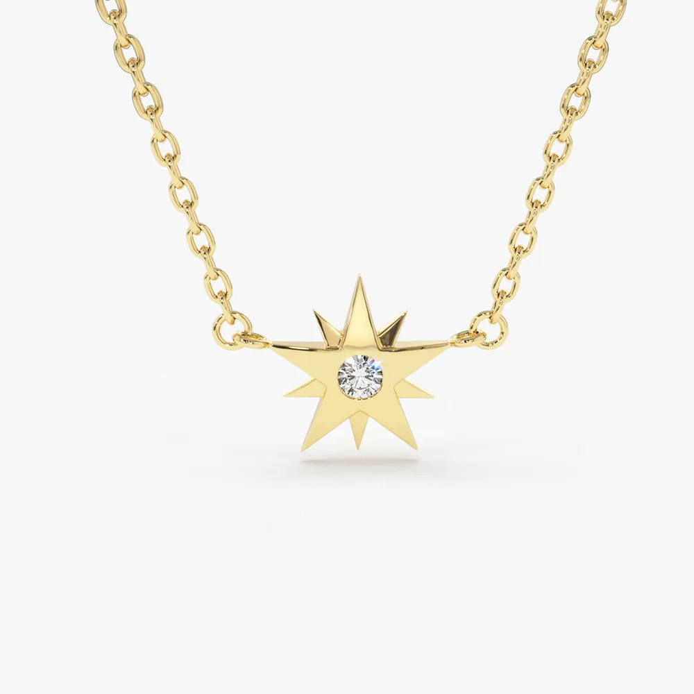 14K Gold Single Diamond Star Necklace