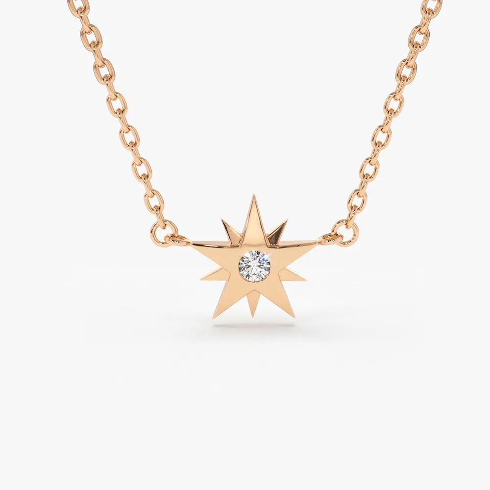 14K Gold Single Diamond Star Necklace