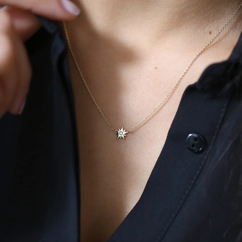 14K Gold Single Diamond Star Necklace