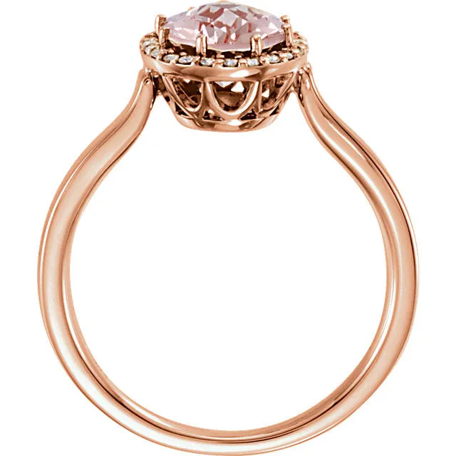 14k Rose Gold Oval Morganite & 1/8 CTW Diamond Halo Ring