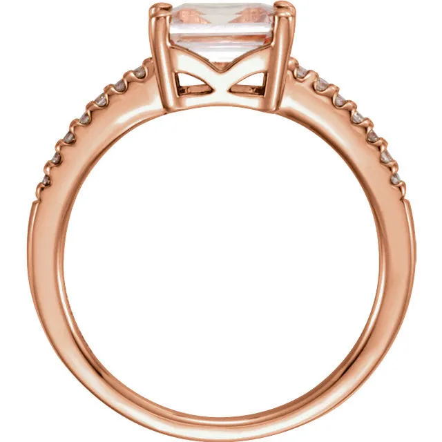 14k Rose Gold Rectangular Octagon Morganite & 1/10 CTW Diamond Ring