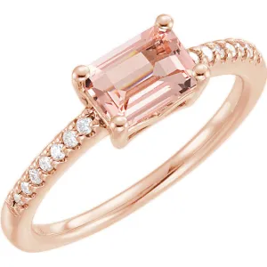 14k Rose Gold Rectangular Octagon Morganite & 1/10 CTW Diamond Ring