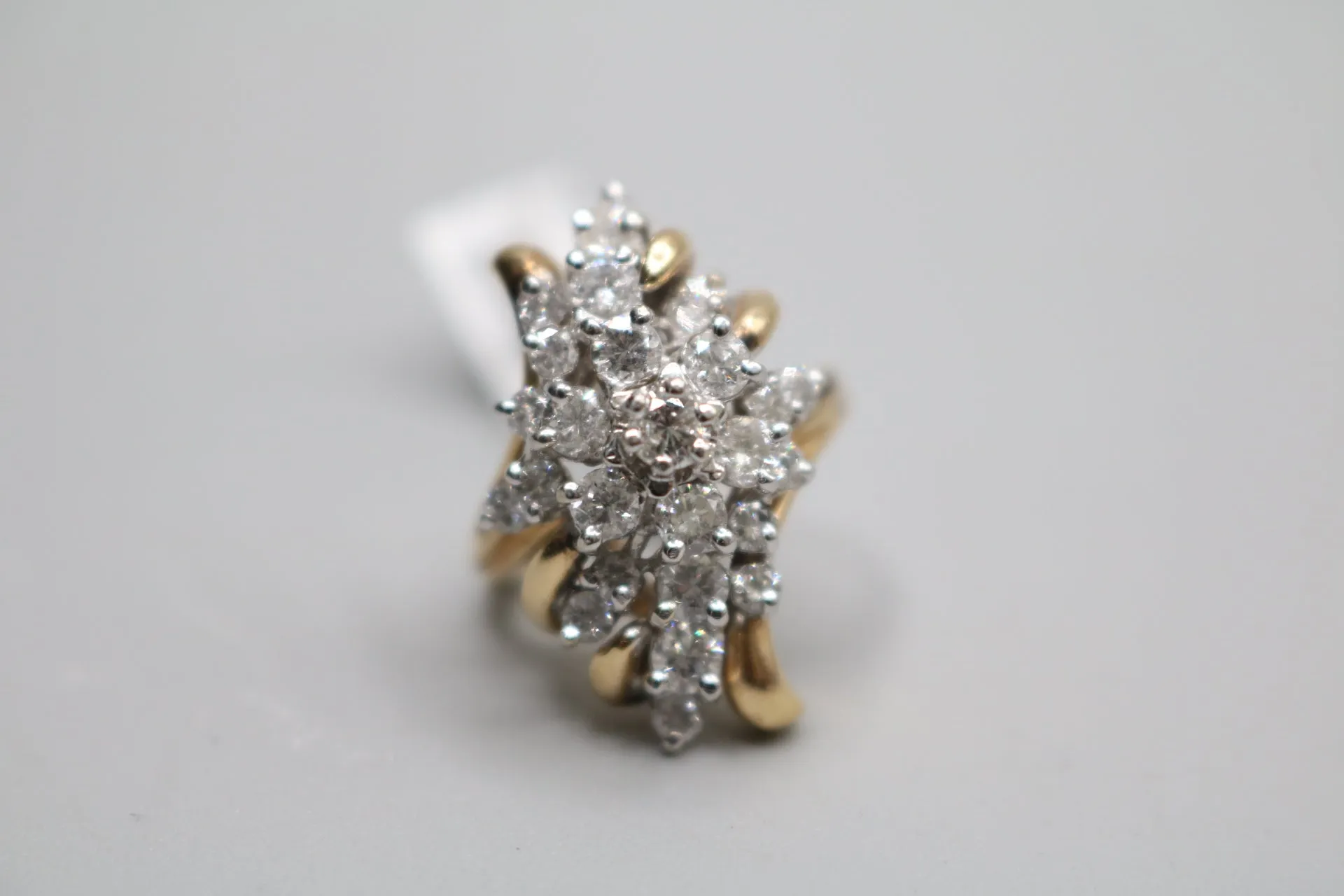 14K Yellow Gold Waterfall Style Diamond Cluster Ring (Size 5)