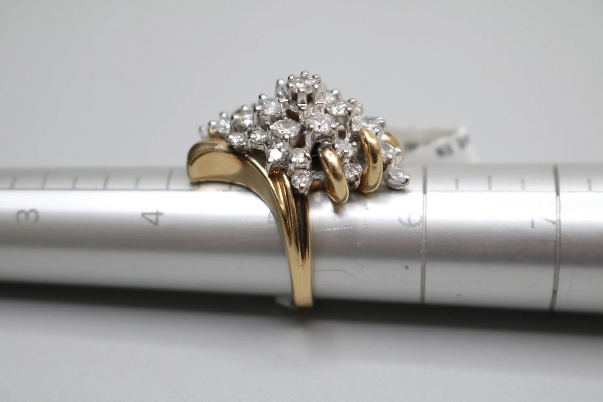 14K Yellow Gold Waterfall Style Diamond Cluster Ring (Size 5)