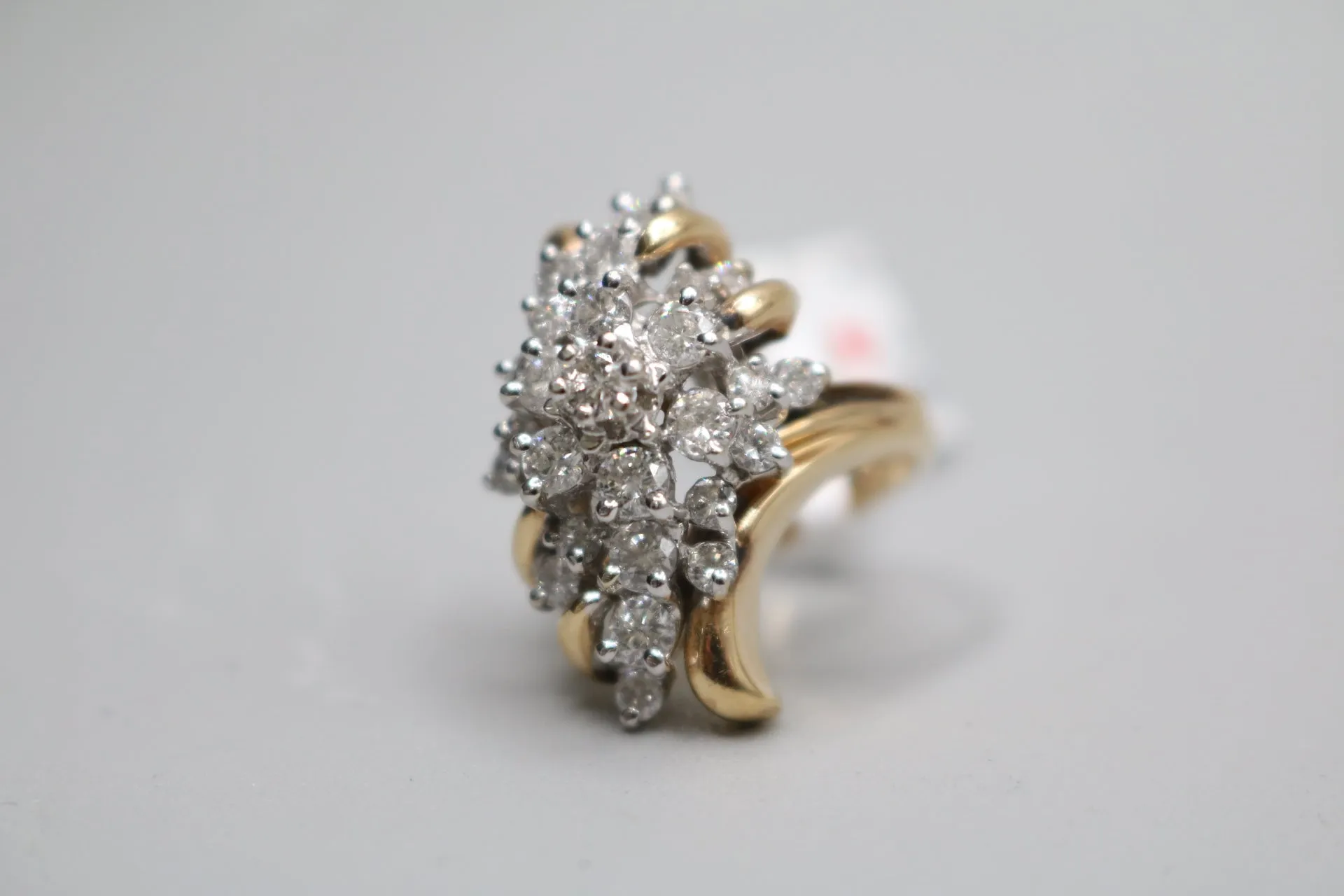 14K Yellow Gold Waterfall Style Diamond Cluster Ring (Size 5)