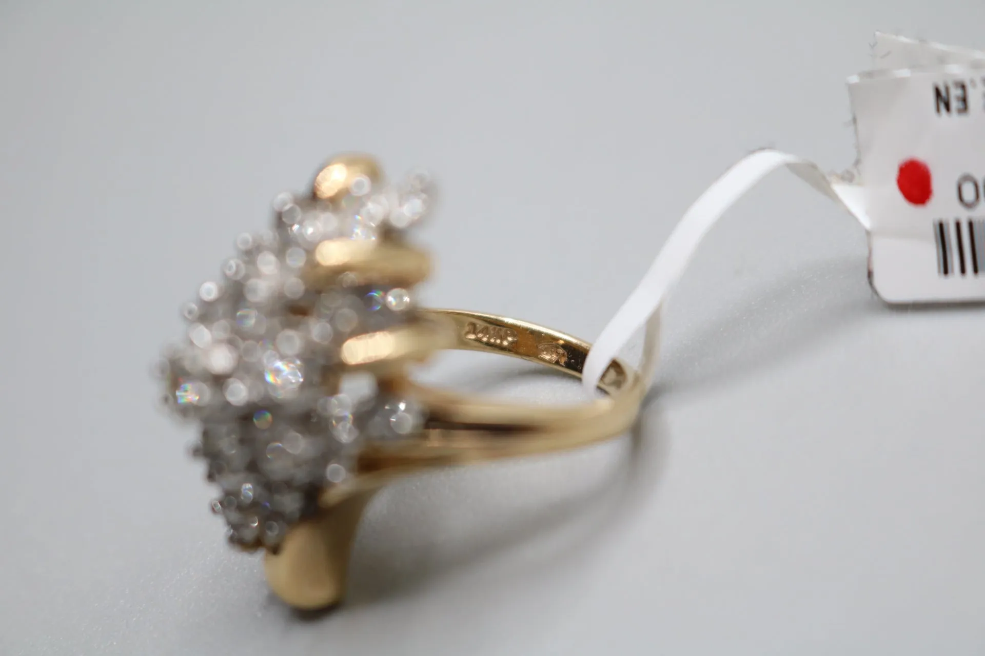 14K Yellow Gold Waterfall Style Diamond Cluster Ring (Size 5)