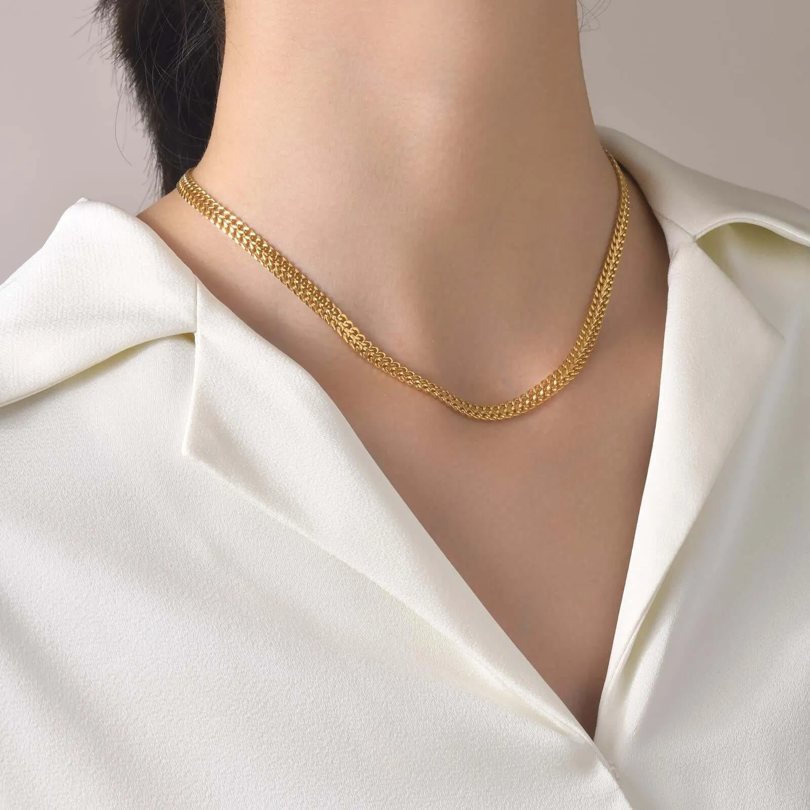 18K Gold Plated Double Row Women Chain Necklace