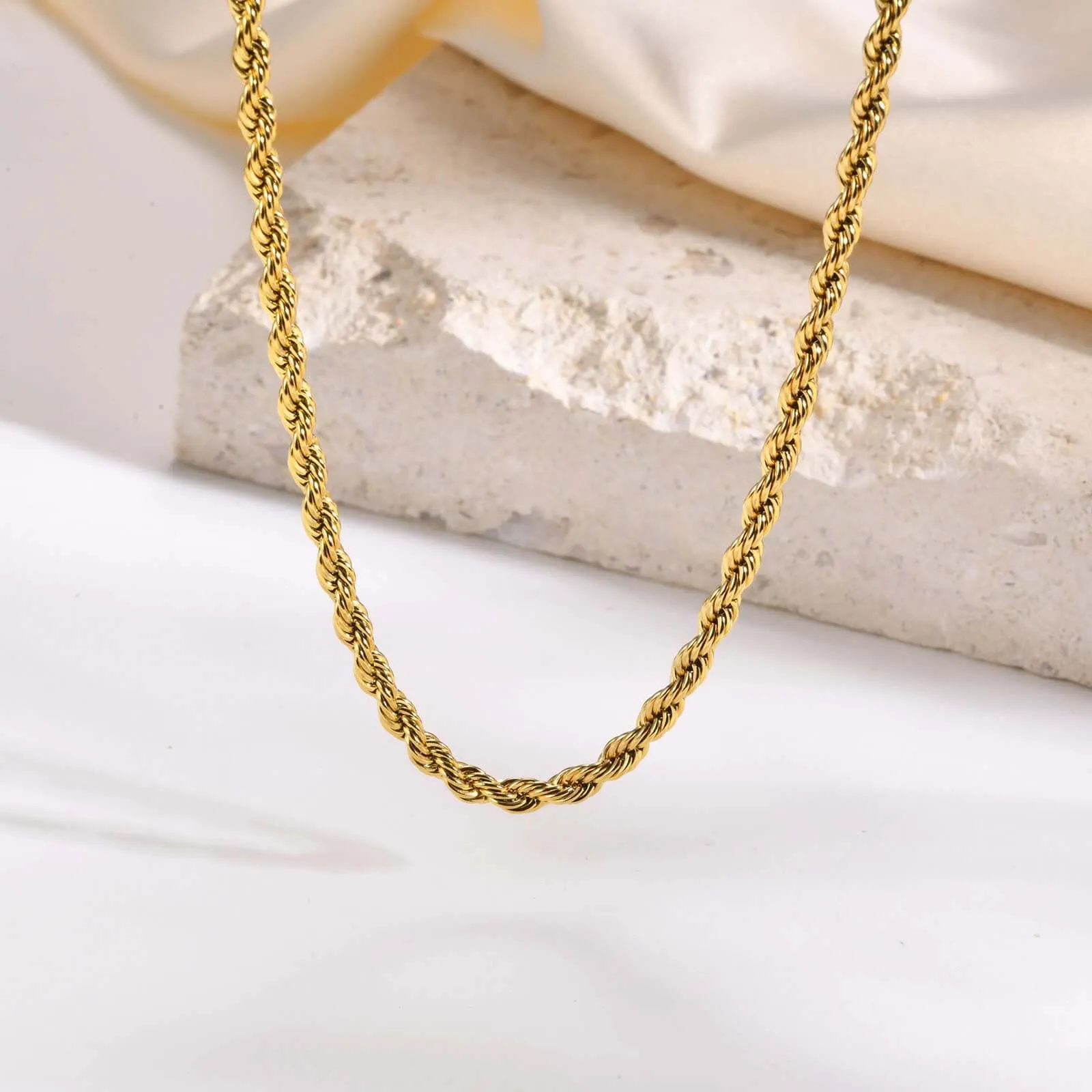 18K Gold Plated Multilayer 2/3/4/5MM Width 40/45/50/55CM Length Chain Necklace