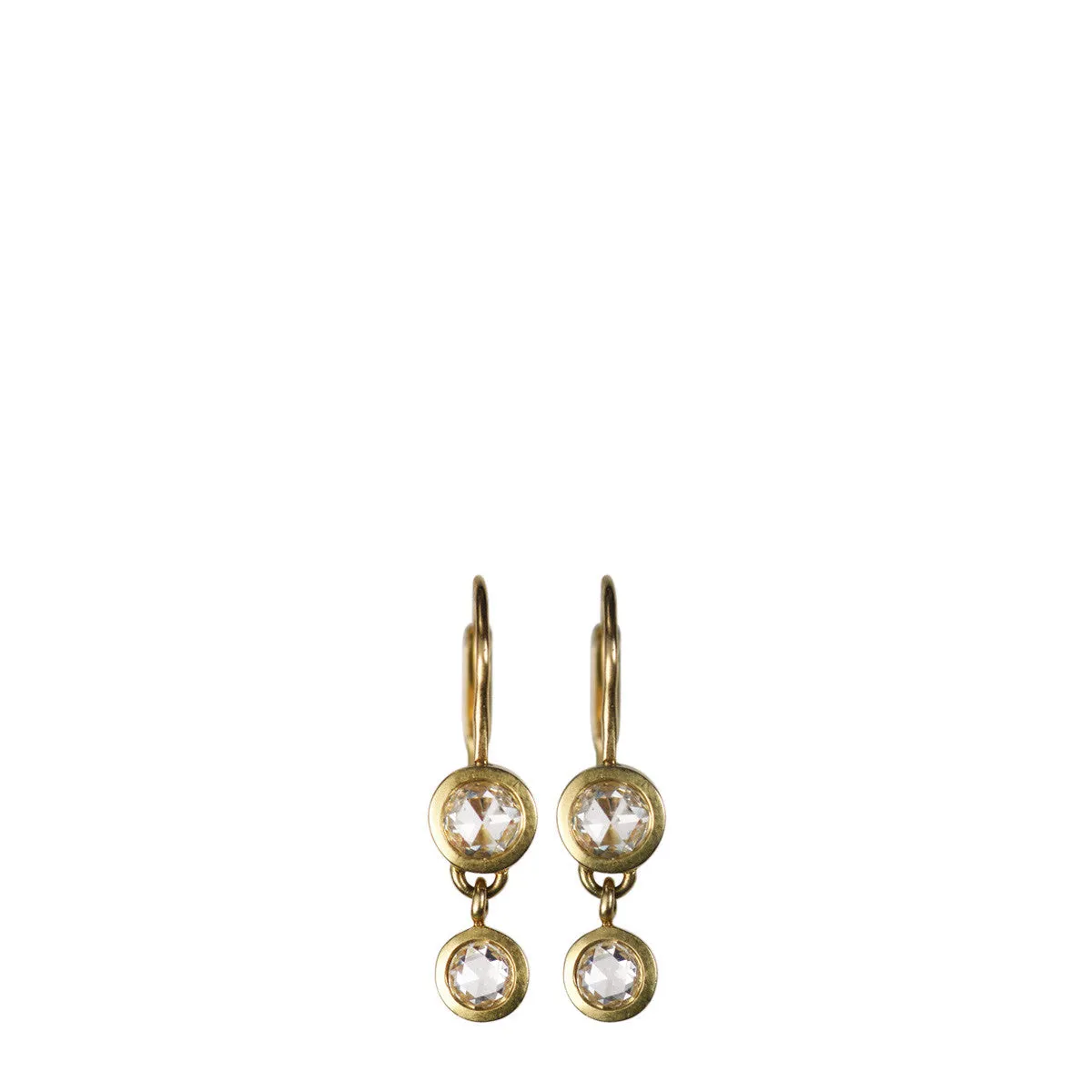 18K Gold Small Rose Cut Diamond Drop Earrings