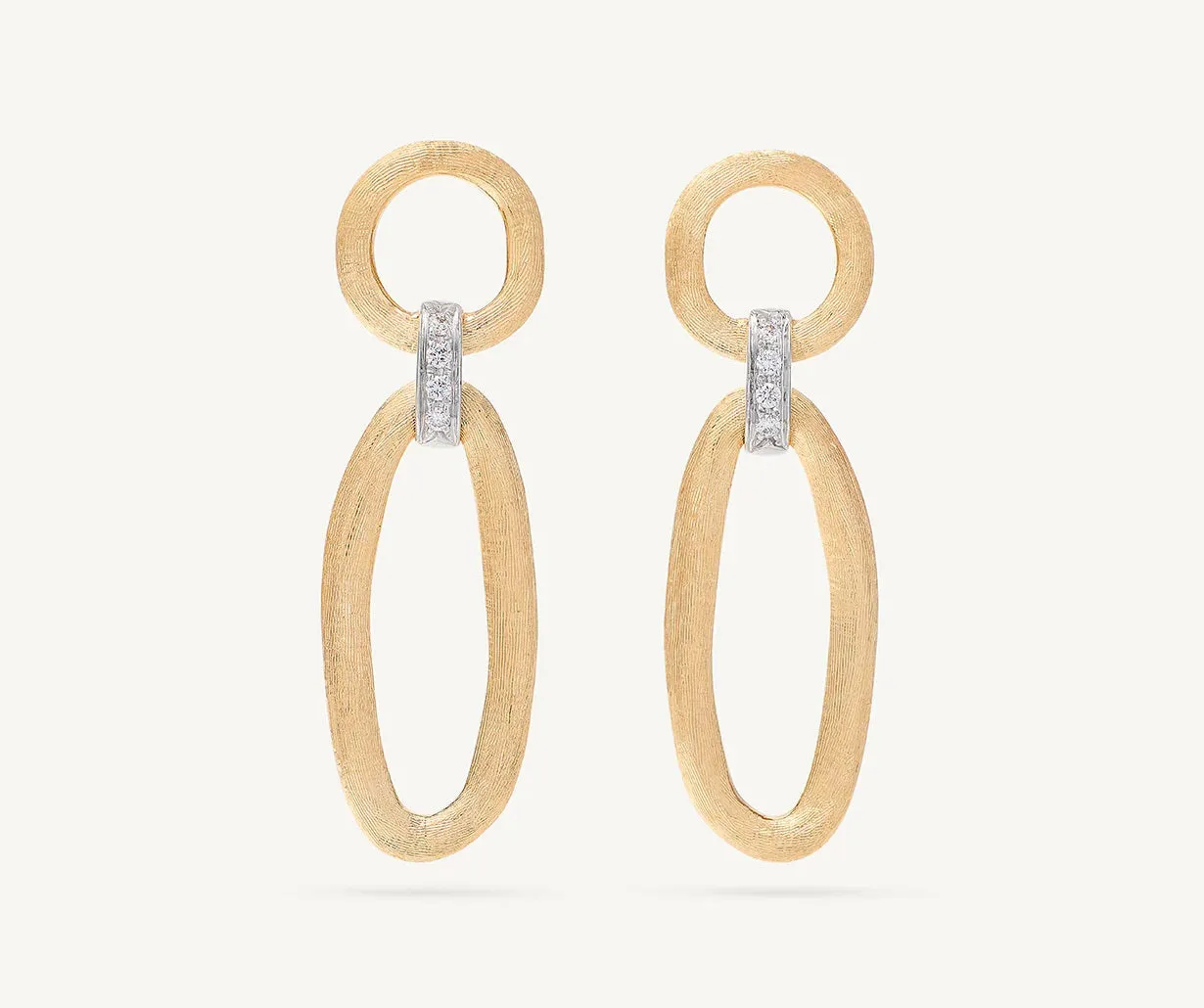 18K YELLOW GOLD LINK DROP EARRINGS WITH DIAMOND ACCENTS FROM THE JAIPUR GOLD