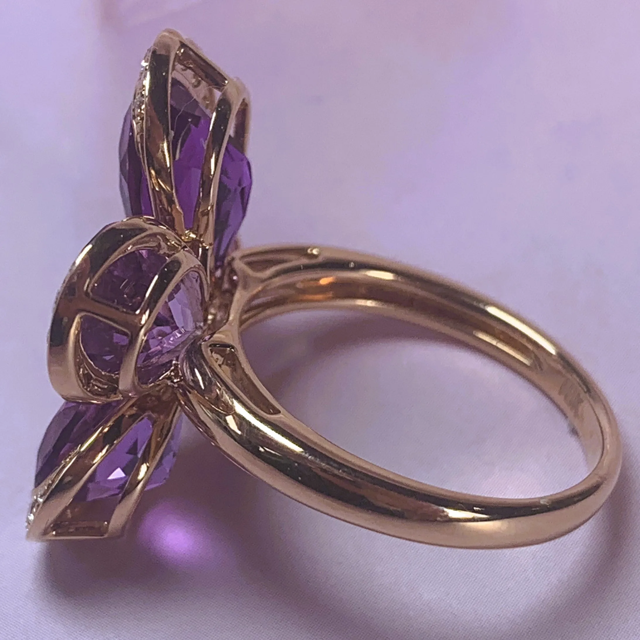 18kt Rose Gold Butterfly design Amethyst and Diamond ring