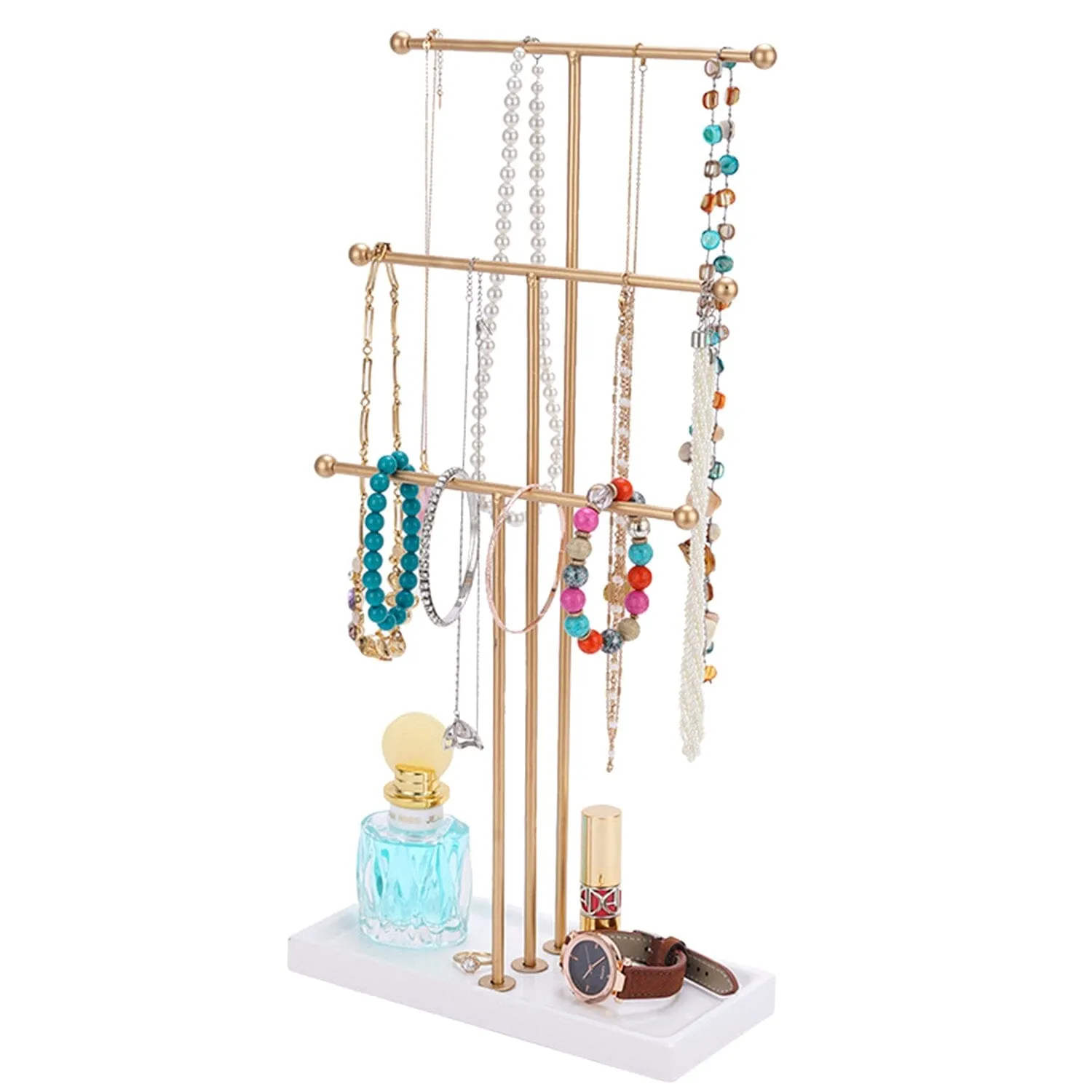 3-Tier Gold Metal Tabletop Jewelry Tree Stand