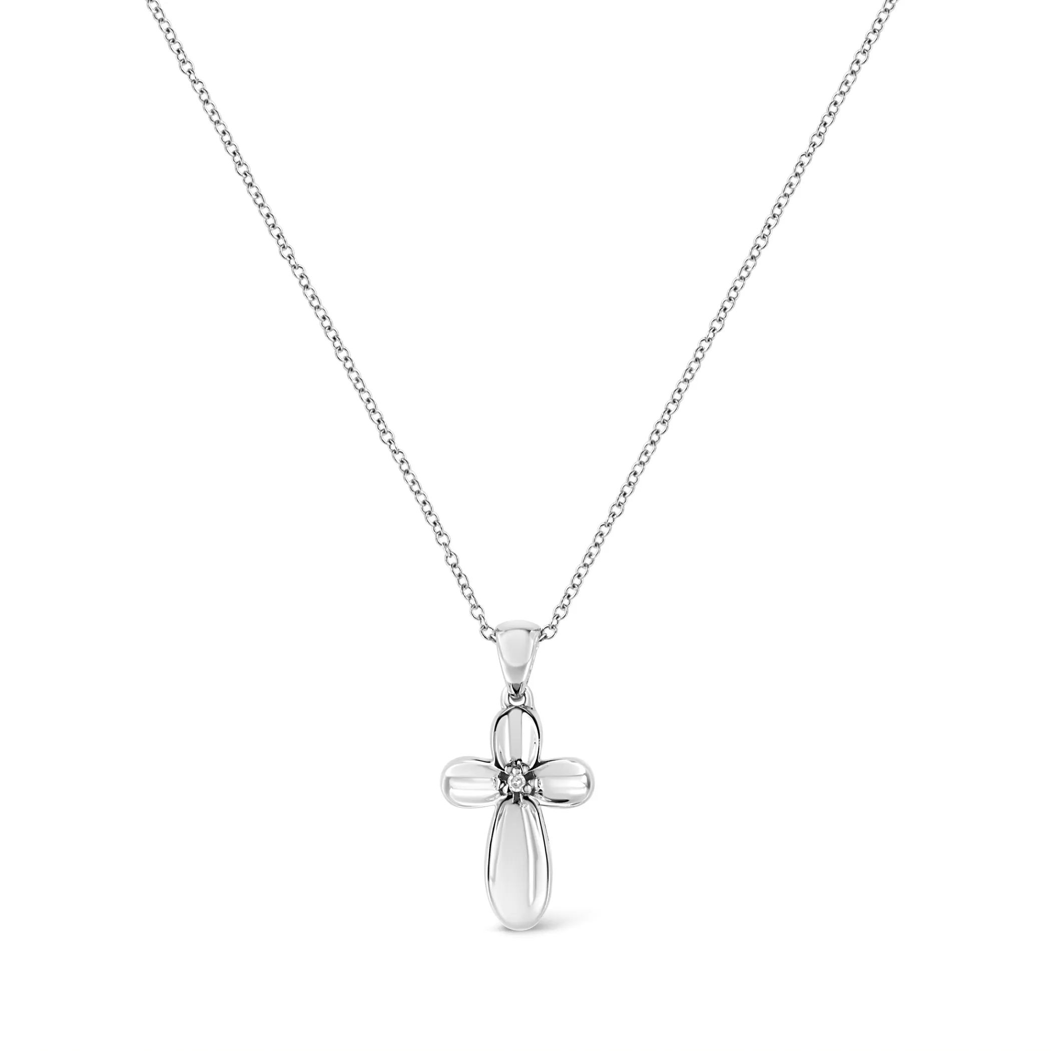 .925 Sterling Silver Prong-Set Diamond Accent Floral Cross 18" Pendant Necklace (I-J Color, I1-I2 Clarity)