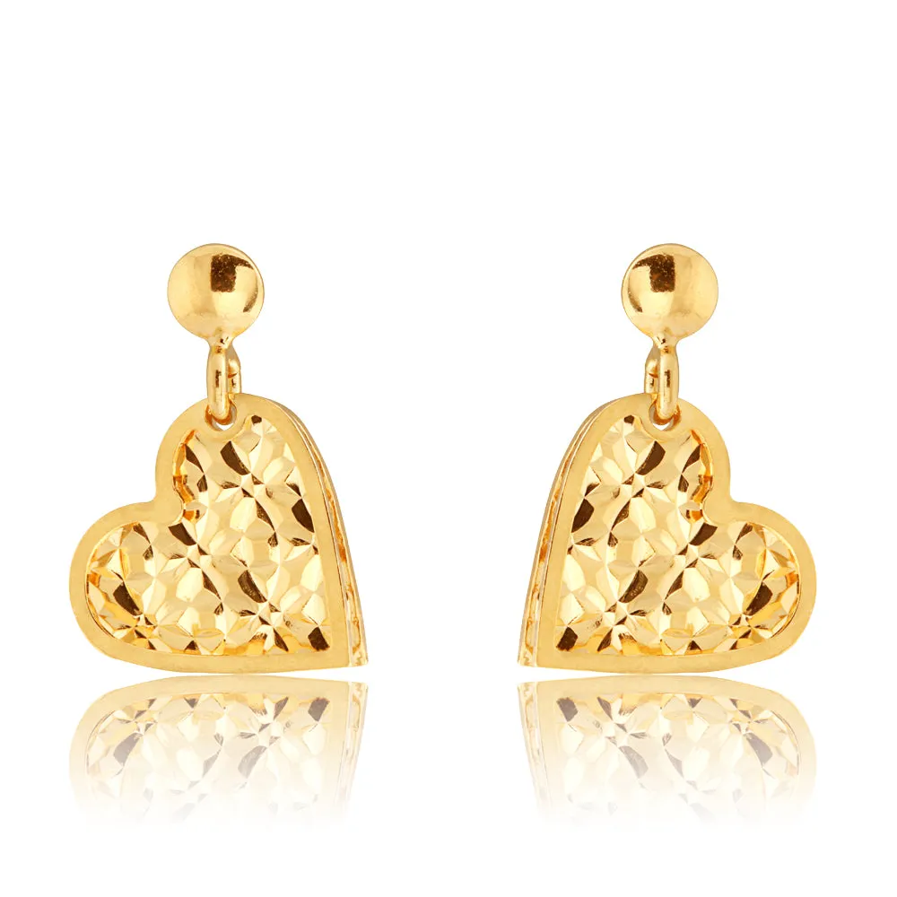 9ct Gold Silverfilled Heart Drop Earrings