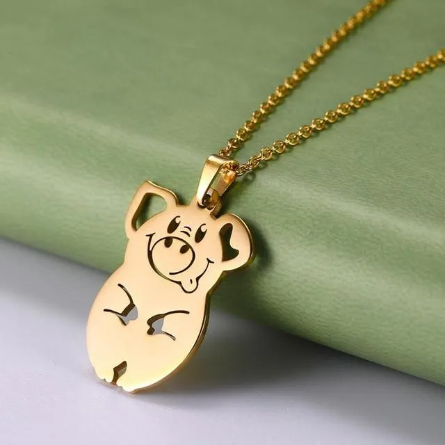 Animal Necklaces Stainless Steel- Pig, Koala, Doggy, Cat, Owl Gold or Silver Tone