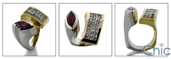 Anniversary Ruby Marquise Bezel Set Invisible Cubic Zirconia 14K Gold Ring