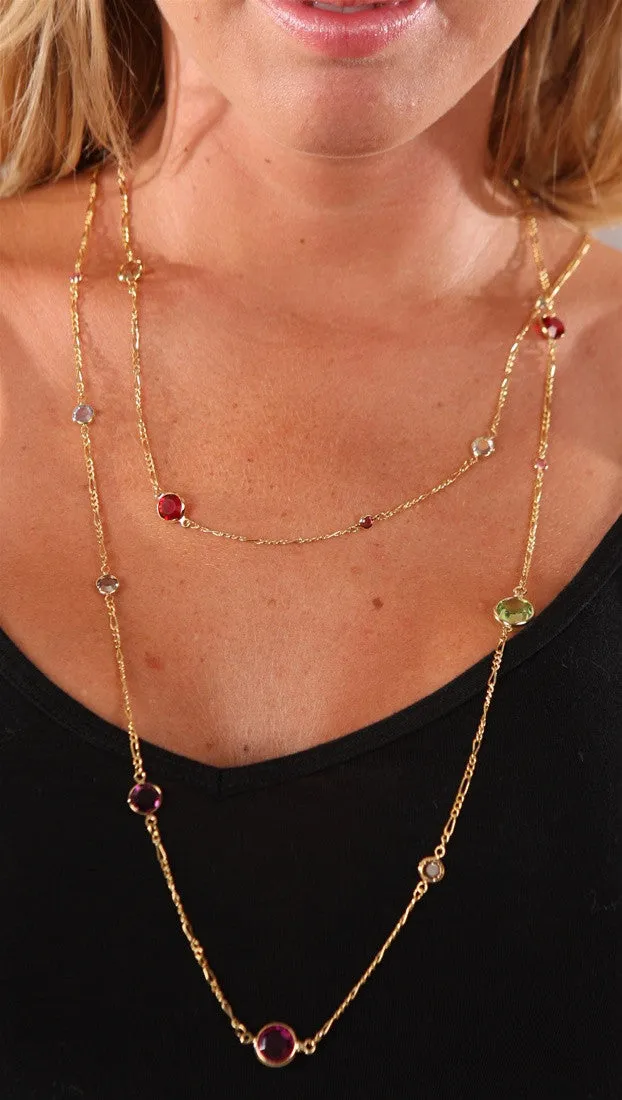 Apparel Addiction Multicolor Stone Wrap Necklace Gold