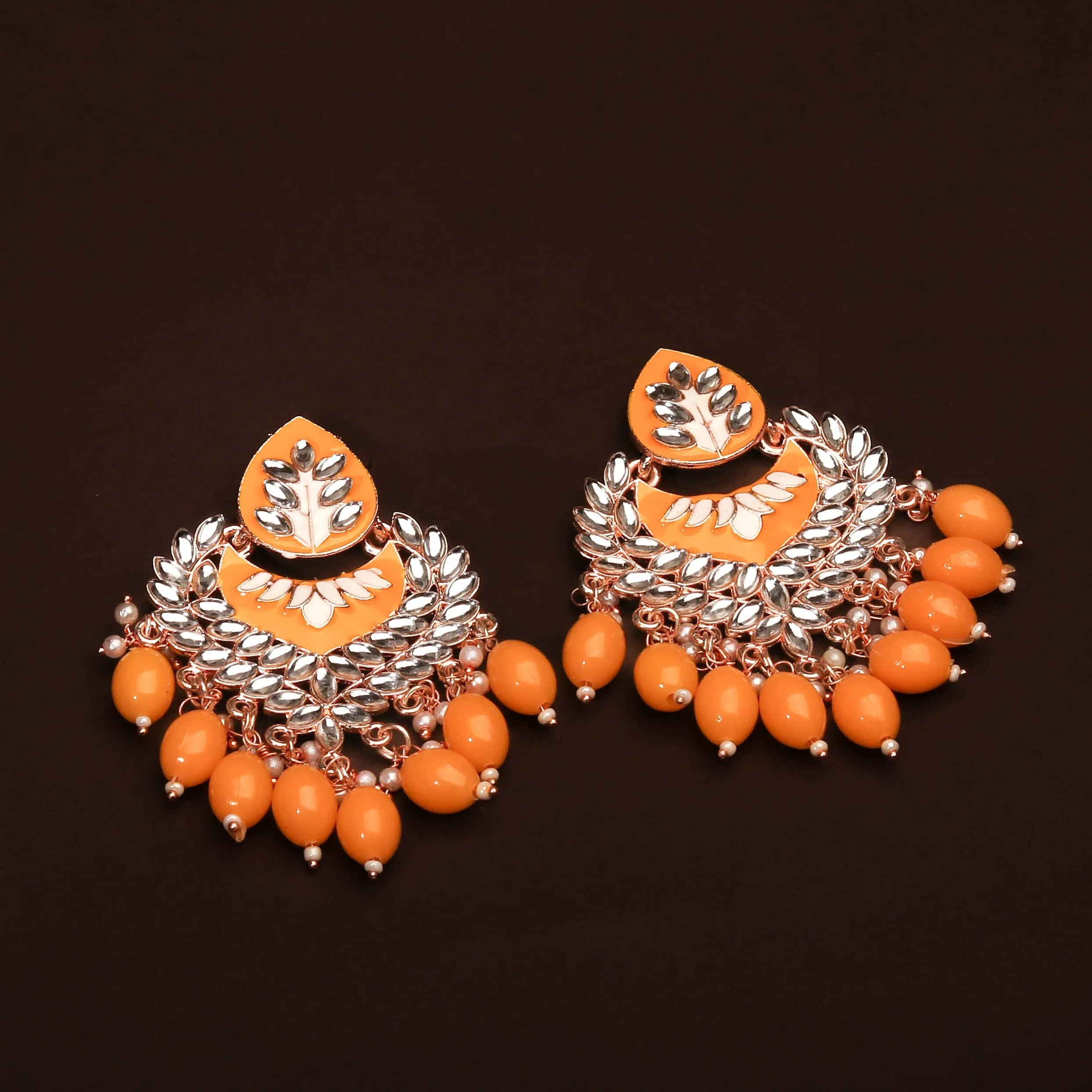 Beautiful Orange Meenakari and Kundan Earring For Women