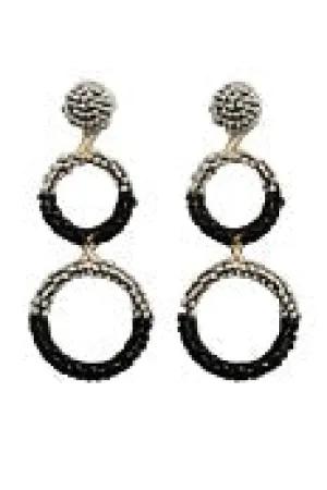 Black Beaded Circle Drop Earrings