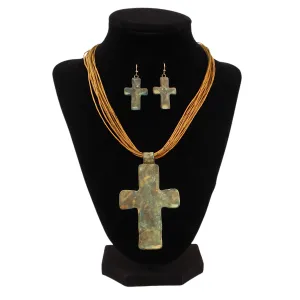 Blazin Roxx Large Patina Cross Pendant Jewelry Set