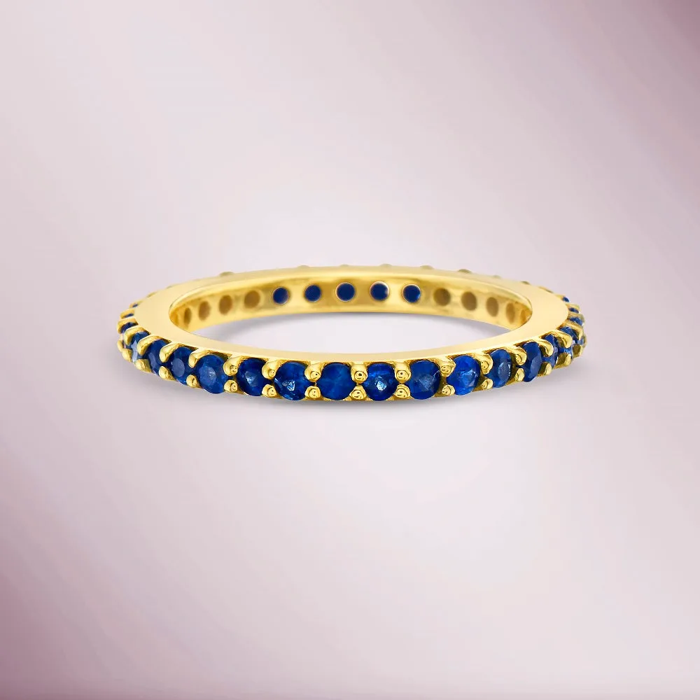 Blue Sapphire Eternity Band Ring (1.25 ct.) 4-Prongs Setting in 14K Gold