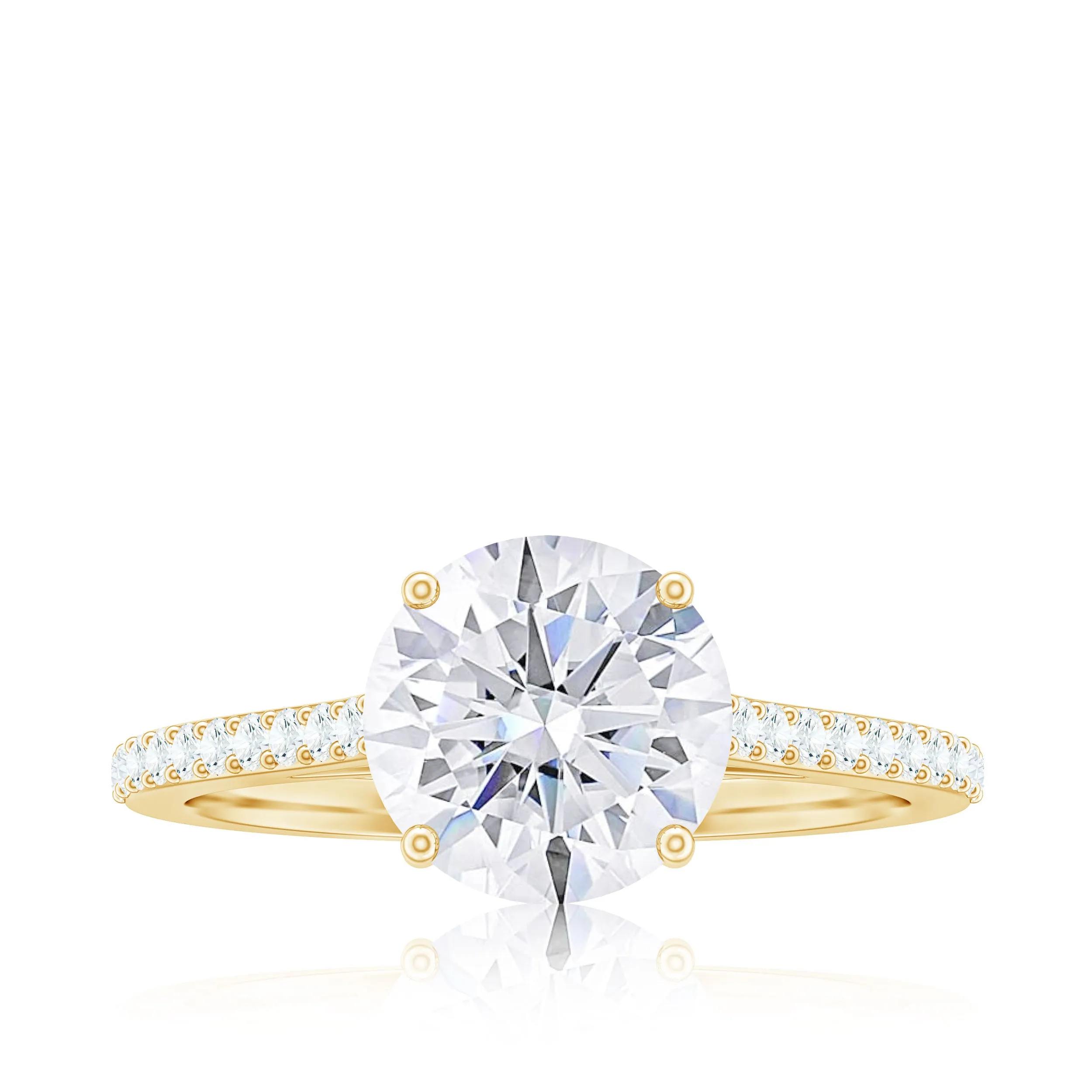 Certified Moissanite Round Cut Solitaire Ring with Side Stones