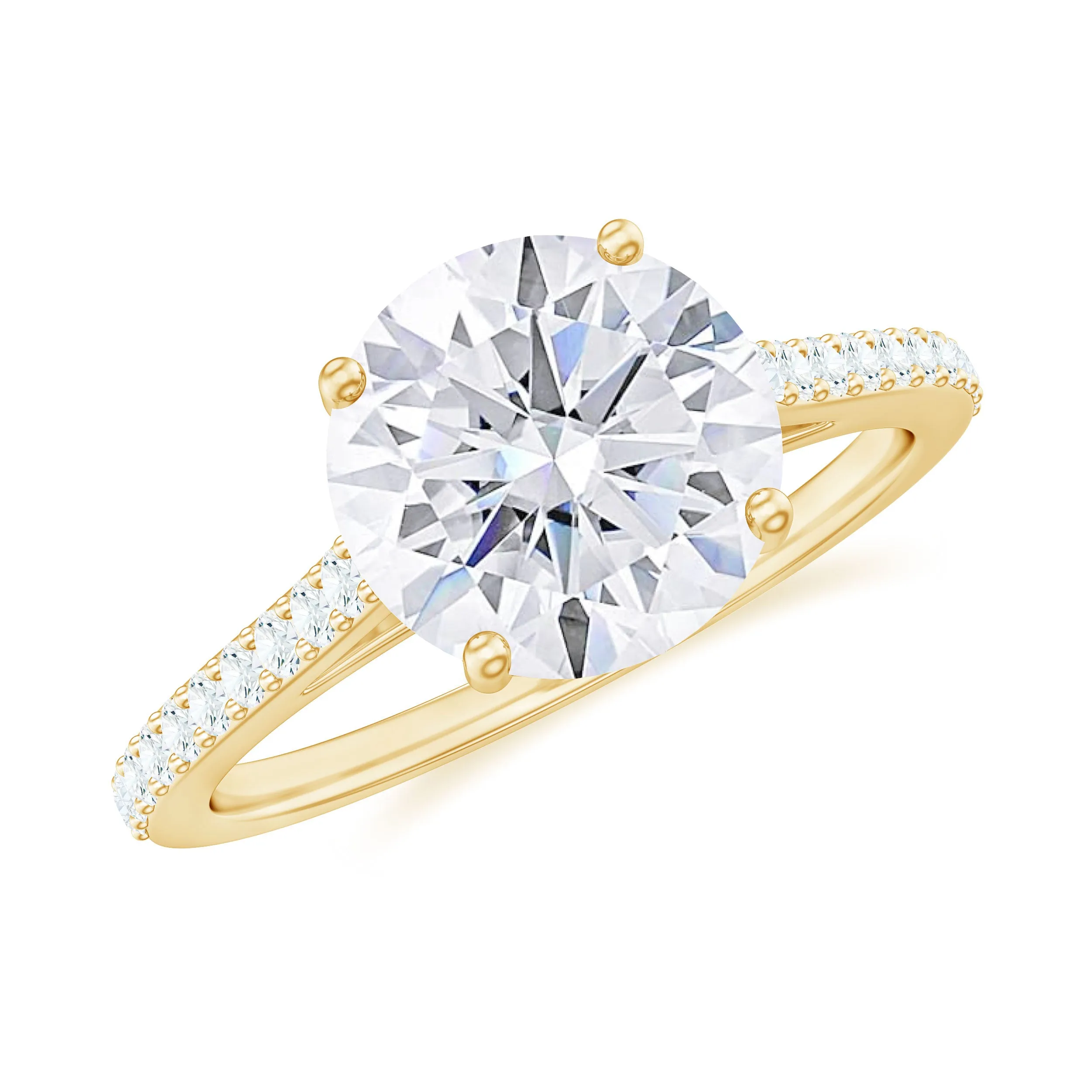 Certified Moissanite Round Cut Solitaire Ring with Side Stones