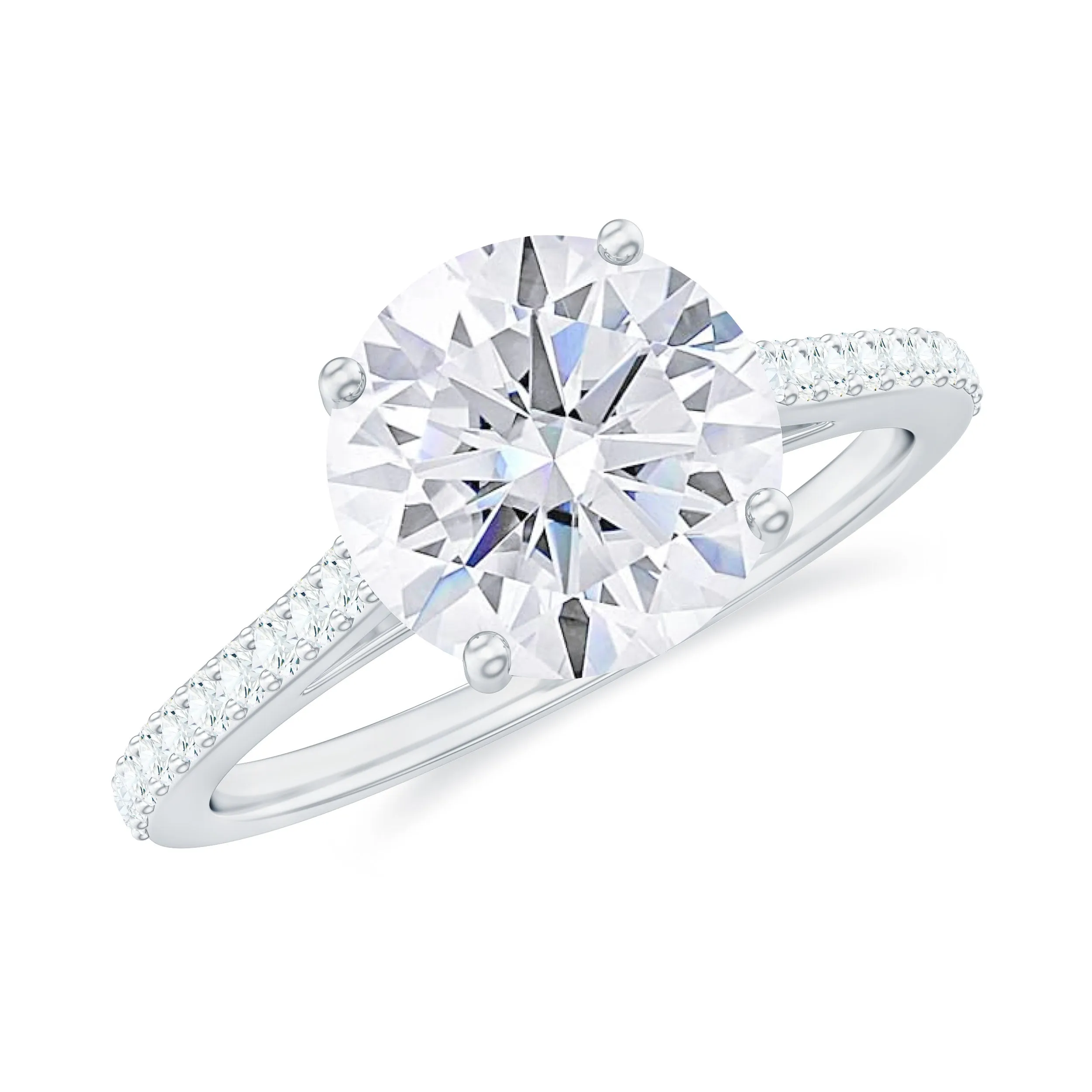 Certified Moissanite Round Cut Solitaire Ring with Side Stones