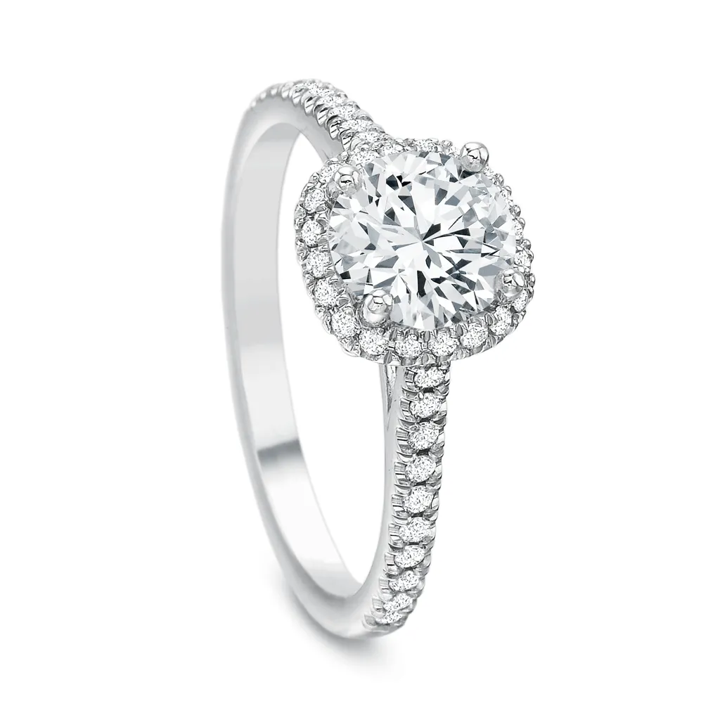 Classic Halo Diamond Engagement Ring with Diamond Band