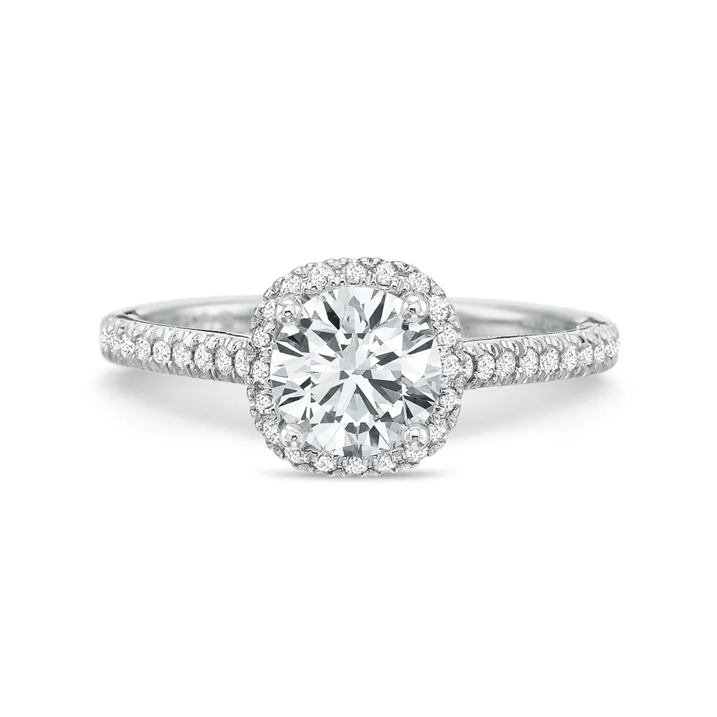 Classic Halo Diamond Engagement Ring with Diamond Band