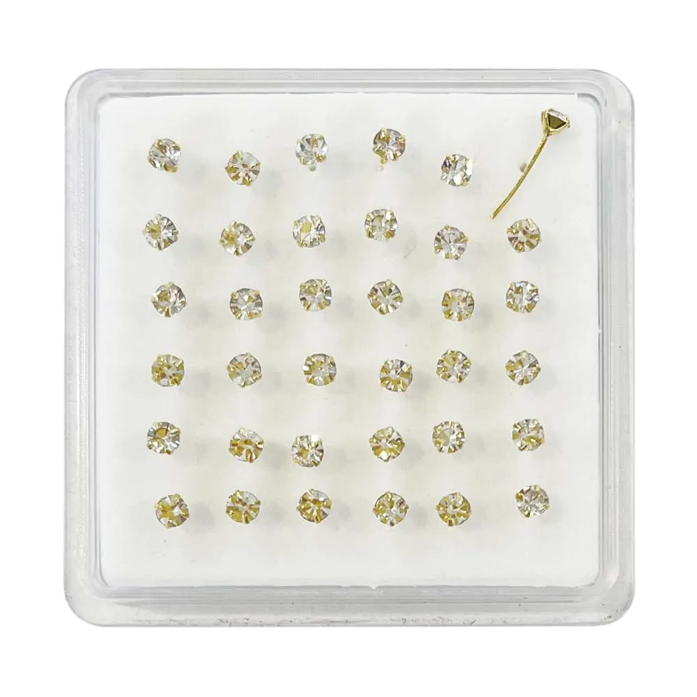 Clear 3mm Rhinestone Sterling Gold Nose Rings (1 unit)